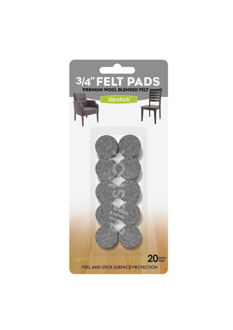 Slipstick Premium Wool Felt Furniture Pads/Small Chair Feet Floor Protectors (3/4 Inch Round) Includes 20 Heavy-Duty Felt Pads with Self Stick Adhesive, Gray, CB111 - Image 1